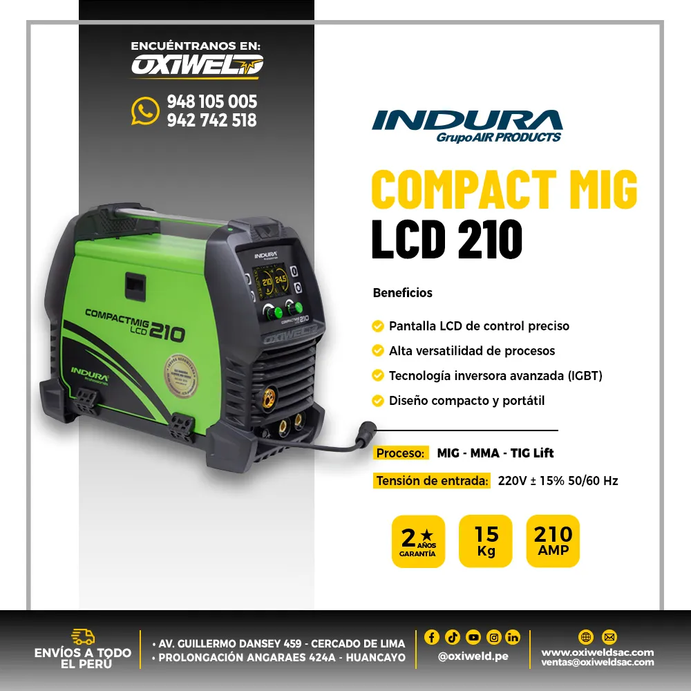 Máquina Soldadora MIG Indura Compact MIG LCD 210 – Multiproceso 210A